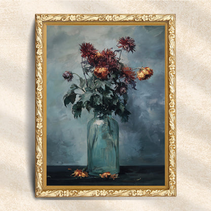 Vintage Dahlia Bouquet in Glass Jar Still Life (Digital Download)
