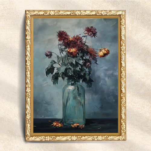 Vintage Dahlia Bouquet in Glass Jar Still Life (Digital Download)
