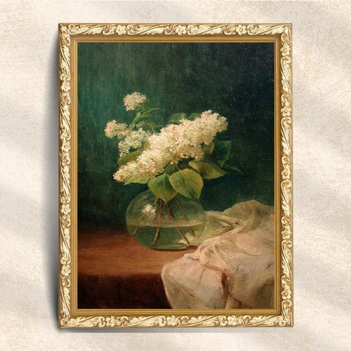 Vintage White Lilac in Glass Vase Still Life (Digital Download)