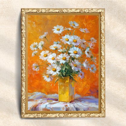 Vintage White Daisy Bouquet in Yellow Vase (Digital Download)
