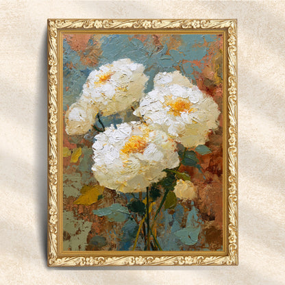 Vintage White Peony Impressionist Floral Art (Digital Download)