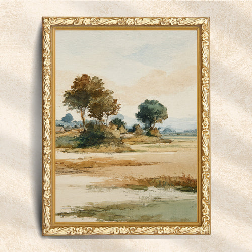 Watercolor Countryside Landscape Wall Art Print – Quiet Fields
