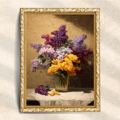 Vintage Lilac and Yellow Flower Still Life (Digital Download)
