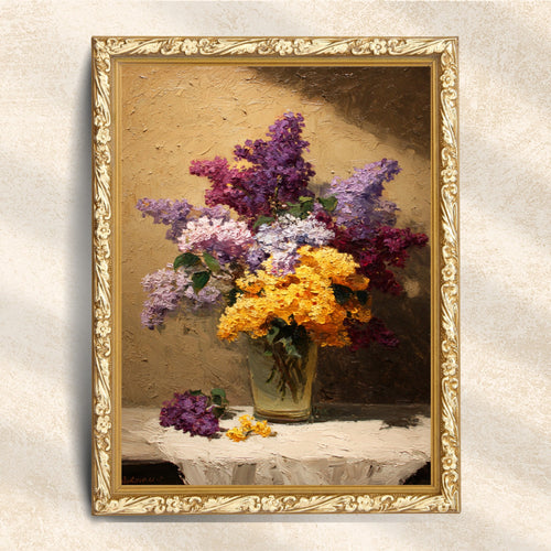 Vintage Lilac and Yellow Flower Still Life (Digital Download)