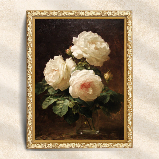 Vintage White Rose Still Life Print
