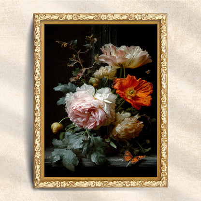 Vintage Peony and Poppy Floral Still Life (Digital Download)