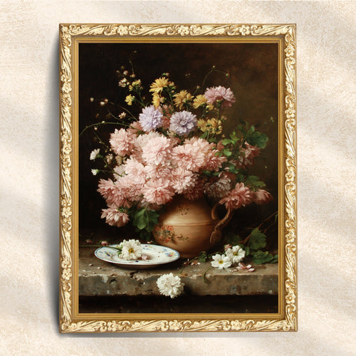 Vintage Pink Chrysanthemum Still Life Vase (Digital Download)