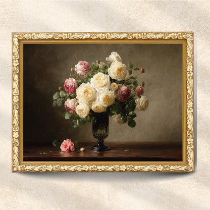 Blush Pink and Cream Rose Bouquet Wall Art