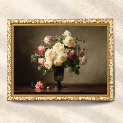 Blush Pink and Cream Rose Bouquet Wall Art
