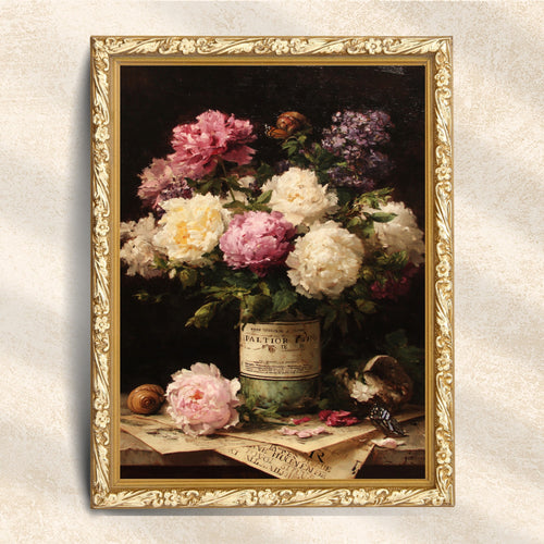 Vintage Peony Bouquet Still Life Painting (Digital Download)