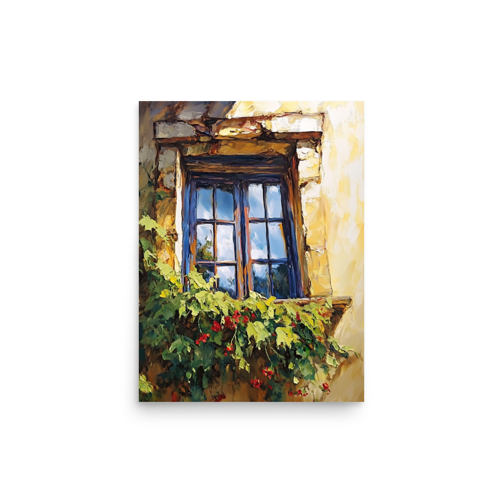 Vintage Rustic Window with Greenery Painting (Digital Download)