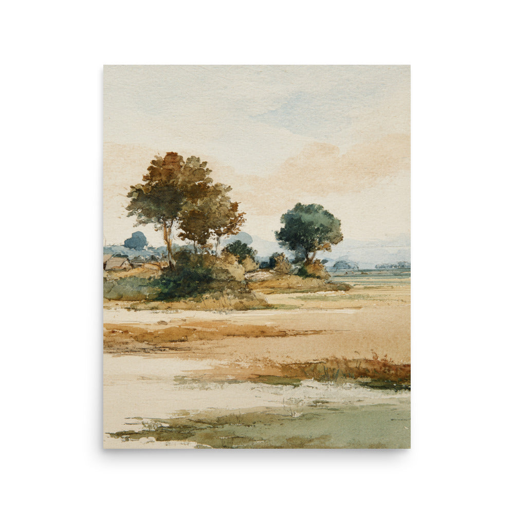 Watercolor Countryside Landscape Wall Art Print – Quiet Fields
