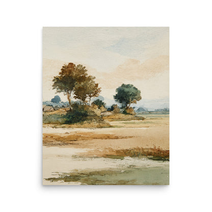 Watercolor Countryside Landscape Wall Art Print – Quiet Fields