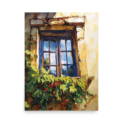 Vintage Rustic Window with Greenery Painting (Digital Download)