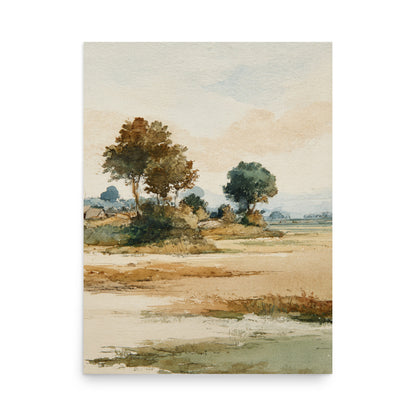 Watercolor Countryside Landscape Wall Art Print – Quiet Fields