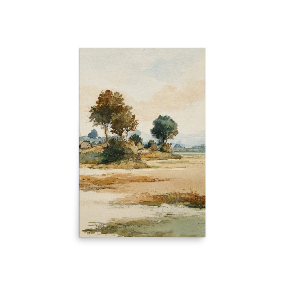 Watercolor Countryside Landscape Wall Art Print – Quiet Fields