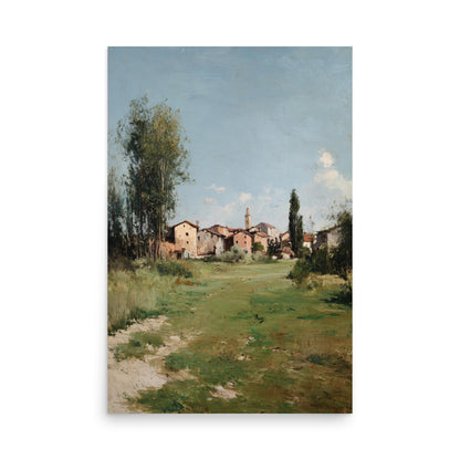 Sunlit Countryside Village Print