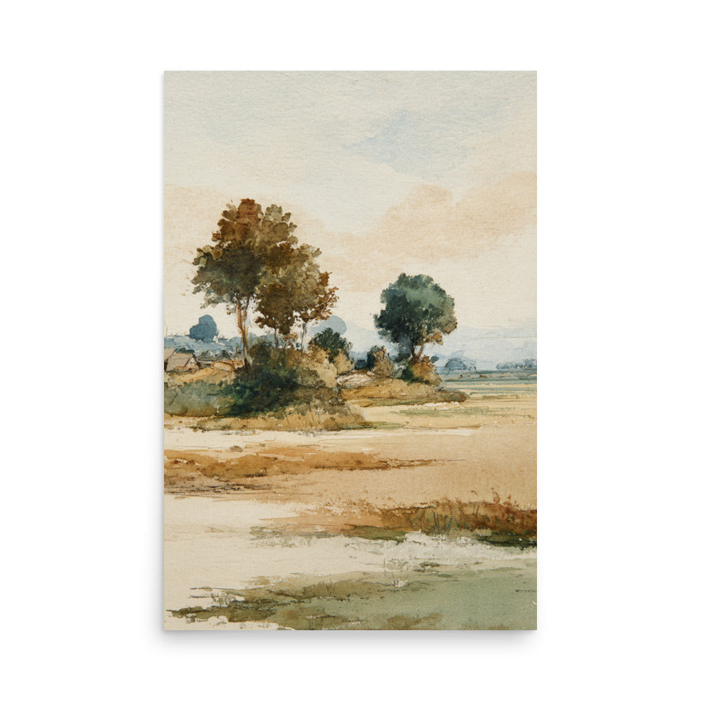 Watercolor Countryside Landscape Wall Art Print – Quiet Fields