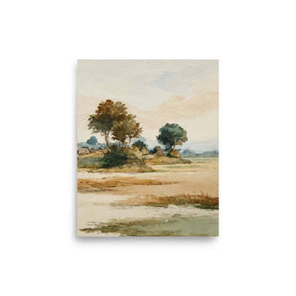Watercolor Countryside Landscape Wall Art Print – Quiet Fields