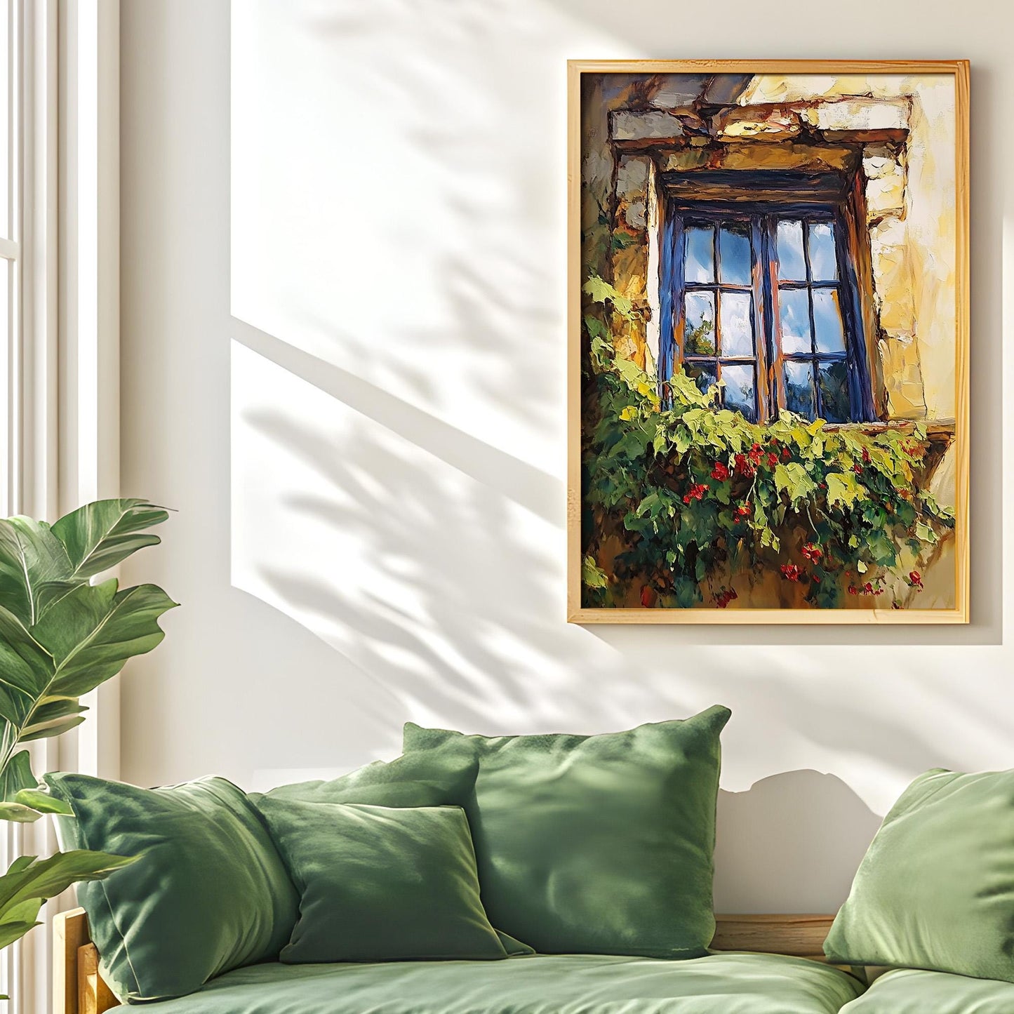 Vintage Rustic Window with Greenery Painting (Digital Download)