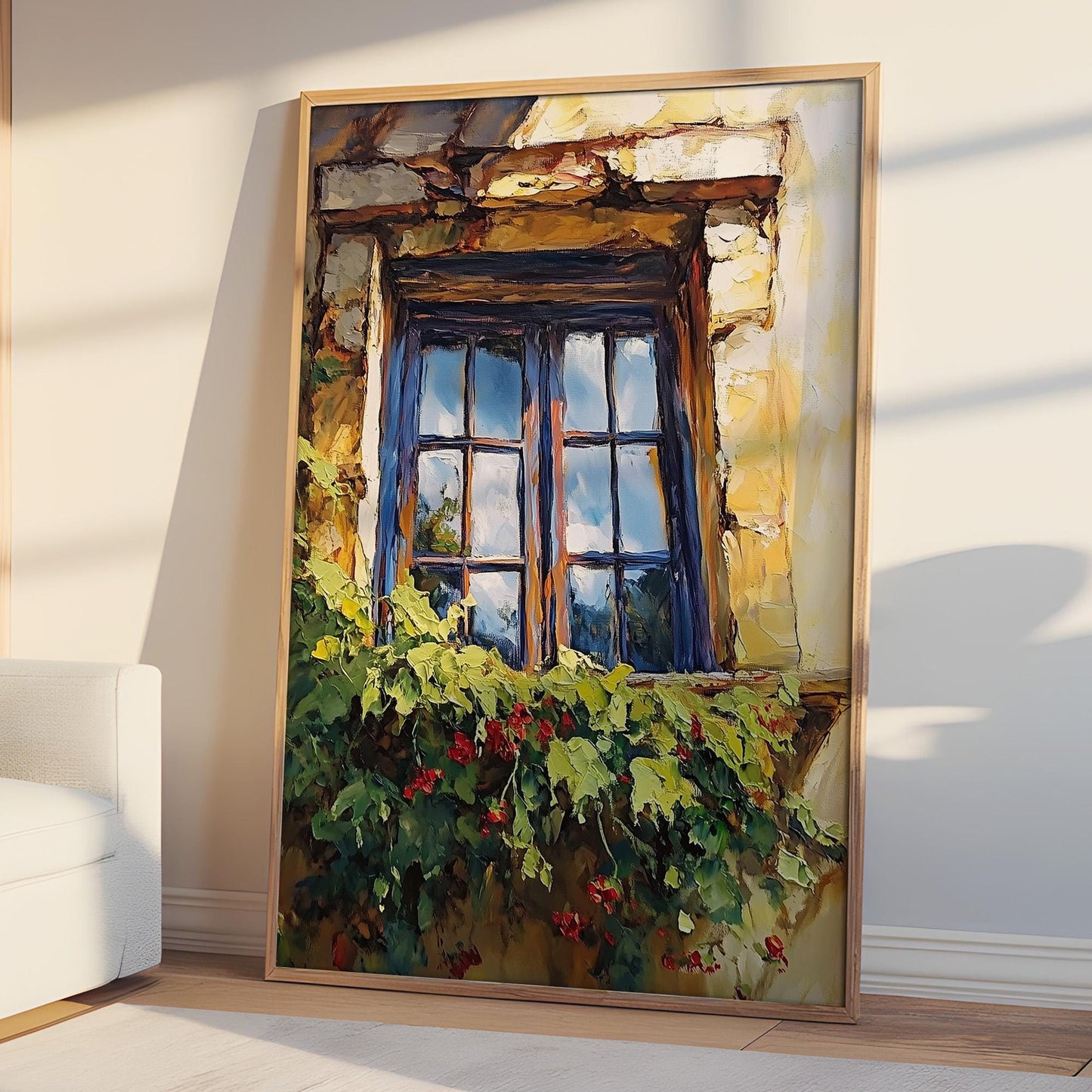 Vintage Rustic Window with Greenery Painting (Digital Download)