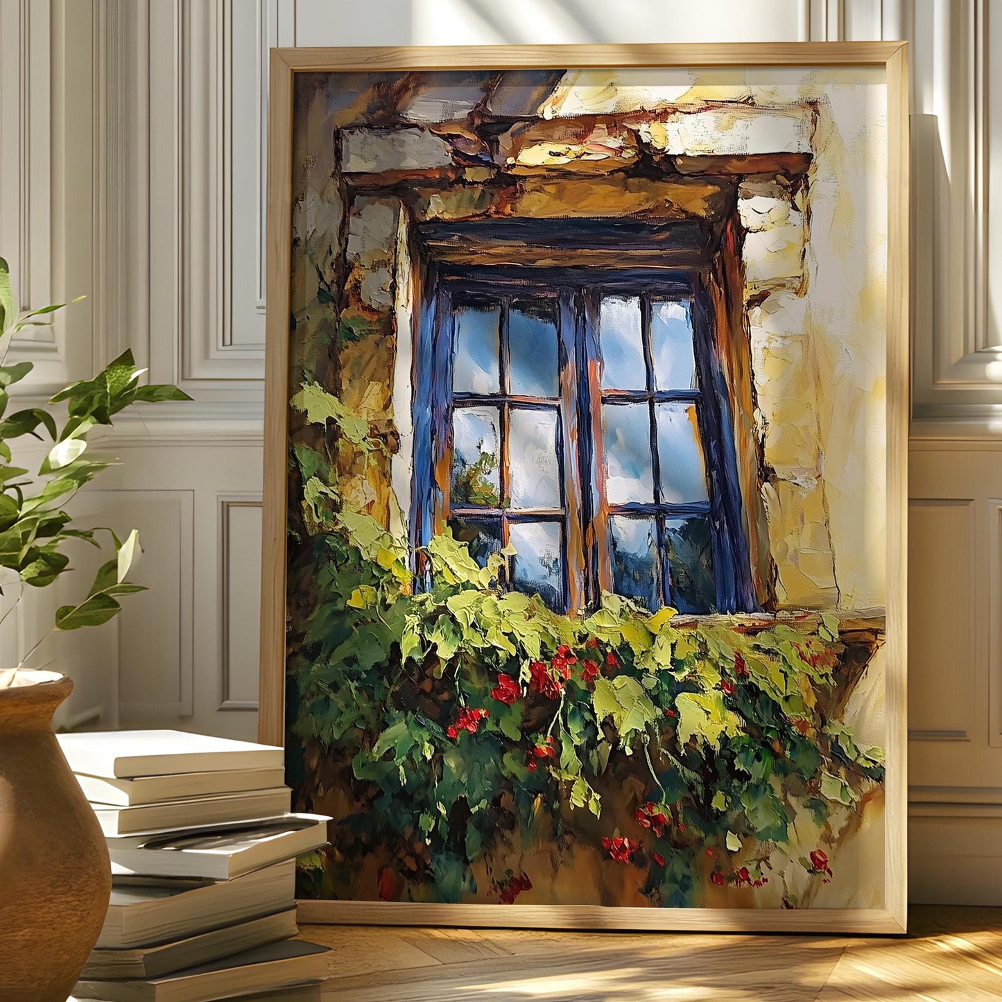 Vintage Rustic Window with Greenery Painting (Digital Download)