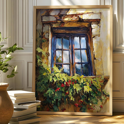 Vintage Rustic Window with Greenery Painting (Digital Download)