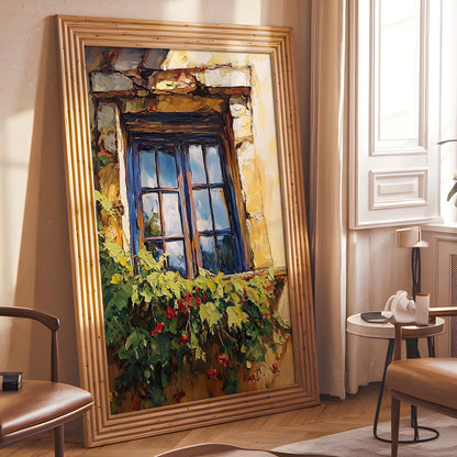 Vintage Rustic Window with Greenery Painting (Digital Download)