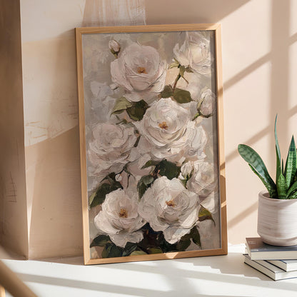 Vintage White Roses Impressionist Floral Art (Digital Download)