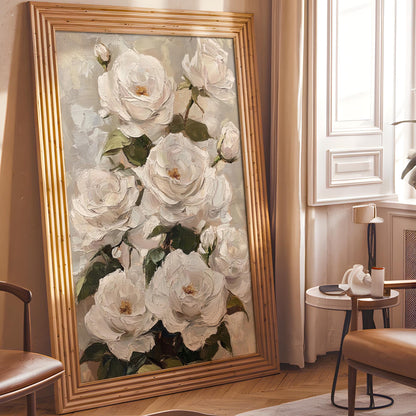Vintage White Roses Impressionist Floral Art (Digital Download)