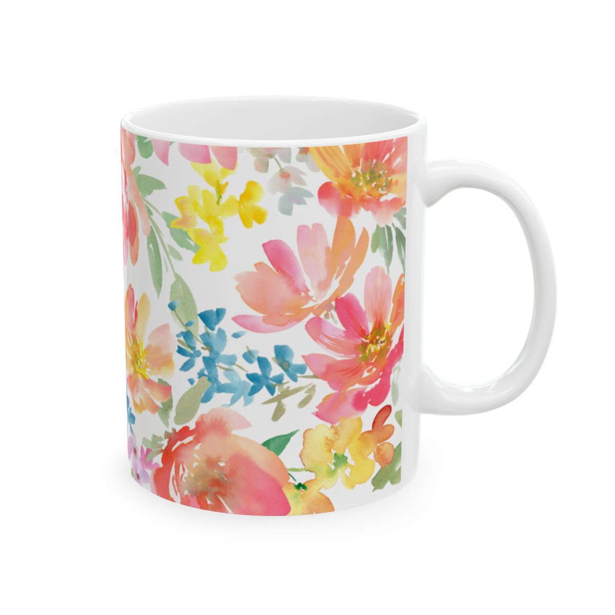 Floral Watercolor Mug — Bright Spring Flowers Ceramic Coffee Cup (11oz & 15oz)