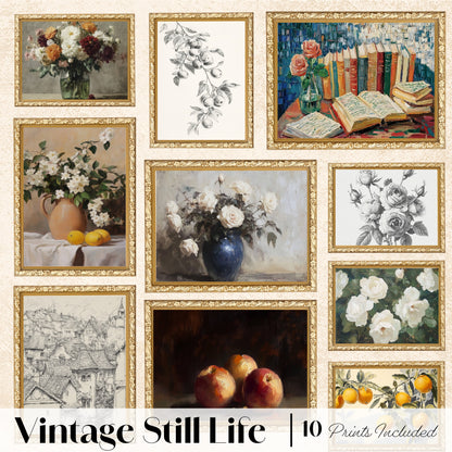 10 Vintage Still Life Art Prints Set: Eclectic Gallery Wall (Digital Download)