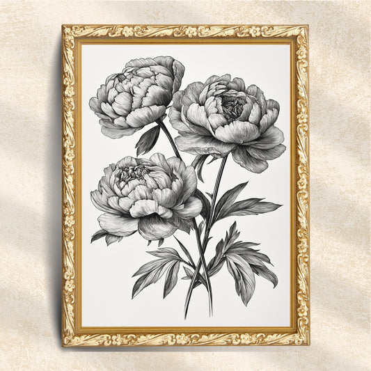 Vintage Floral Sketch, Minimalist Botanical Print (Digital Download)
